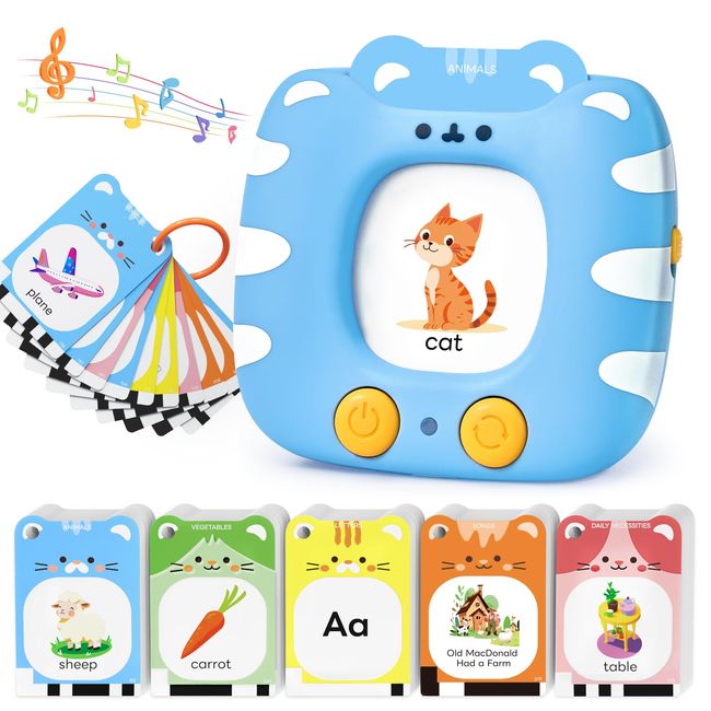 JoyCat Talking Flash Cards for Toddlers 1-3, Clear Voice & Thick Cards & Easy to Slide in and Out, Independent Play & Speech Development Toys, 20 Topics Including Numbers & Letters & Songs