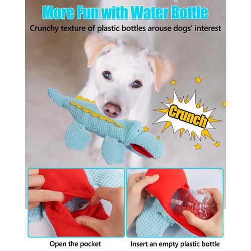 SCHITEC Squeaky Dog Toys, Crinkle Plush Water Bottle Toy with No Stuffing Body, Interactive Squawking Pet Chew Toy for Puppy Small Medium Large Dogs