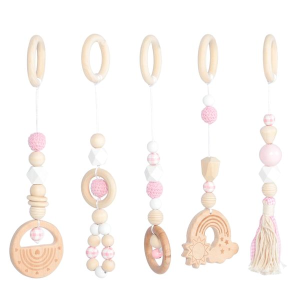VICASKY 1Set Car Seat Stroller Activity Toy,Baby Sensory Toys Wood Rattle Toys Hanging for Babies 6-12 Months Boys Girls