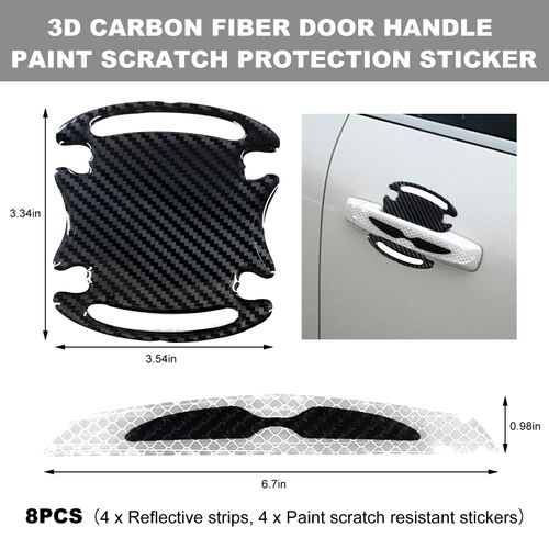 SHMZK 8PCS Car Door Handle Scratch Protector, 3D Carbon Fiber Car Door Handle Reflective Sticker Protective Film, Universal Auto Door Handle Scratch Paint Guard Night Visible Strip (White)