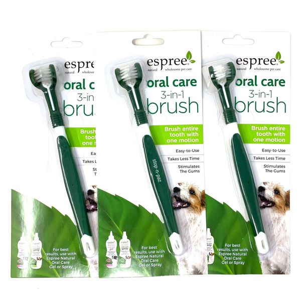 Espree Oral Care 3-in-1 Dog Toothbrush Soft & Gentle Bristles (3 Pack)