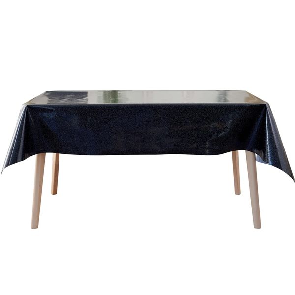Jolee Glitter Plastic Table Cover | Sparkly Black Vinyl | PVC Outdoor Table Cloth For Parties, Celebrations And Gatherings | Wipe Clean Table Protector | Party Table Cover For Any Size Or Shape Table