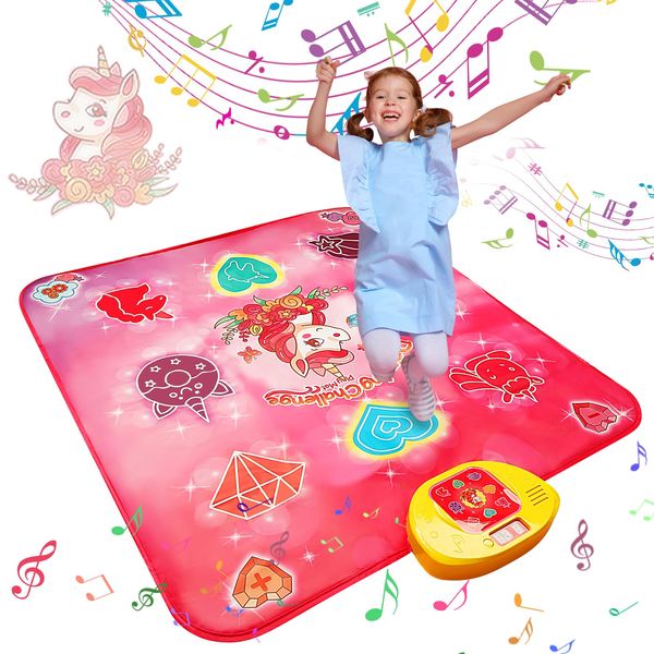 VATOS Dance Mat Toys for Girls - Musical Dance Touch Play Mat for 3 4 5 6 7 8 9+ Years Old Kids | Adjustable Volume & LED Lights 5 Dance Game 3 Challenge Levels | Christmas Birthday Gifts for Girls