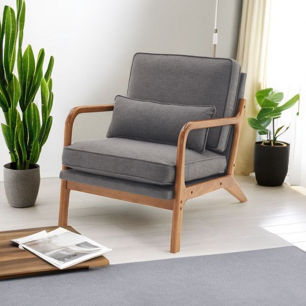 Oak Upholstered Lounge Chair, Single Sofa Relaxation Chair & Lounge Armchair