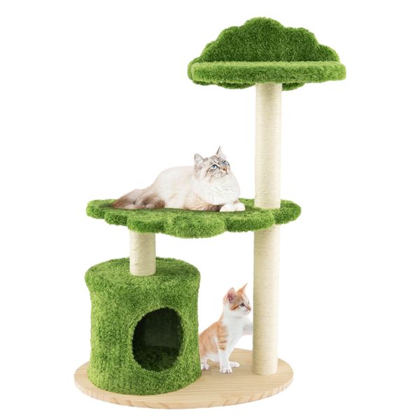 38" Cute Cat Tree Cat Condo Furniture w/ Fully Wrapped Sisal Scratching Posts