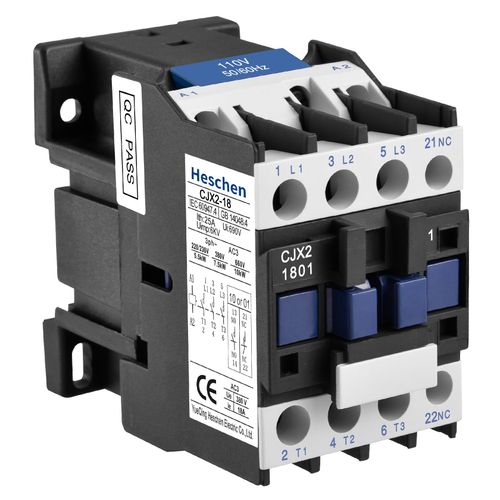 Heschen AC Contactor, CJX2-0901, 110V 50/60Hz Coil, 3P, 3 Pole, Normally Closed, Ie 9A, Ue 380V