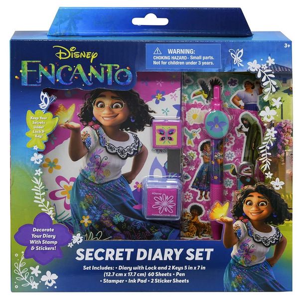 BUDDY N BUDDIES Encanto Secret Diary 60 Sheets in Box Set, Diary with Lock and 2 Keys, Encanto Themed Pen, Stamper, Ink Pad, and 2 Sticker Sheets for Kids 3+