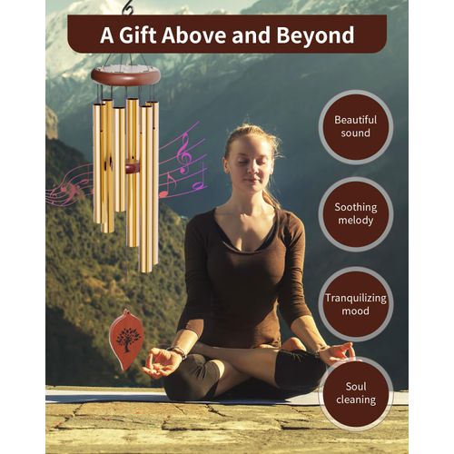 Wind Chimes for Outside, 32" Memorial Wind Chimes for Loss of Loved One, Sympathy Gifts for Mother's Day Father's Day, Suitable for Garden, Outdoor, Patio-Gold