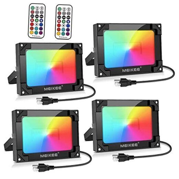 4 Pack 25W RGB LED Flood Lights Outdoor Indoor LED Color Changing 25.0