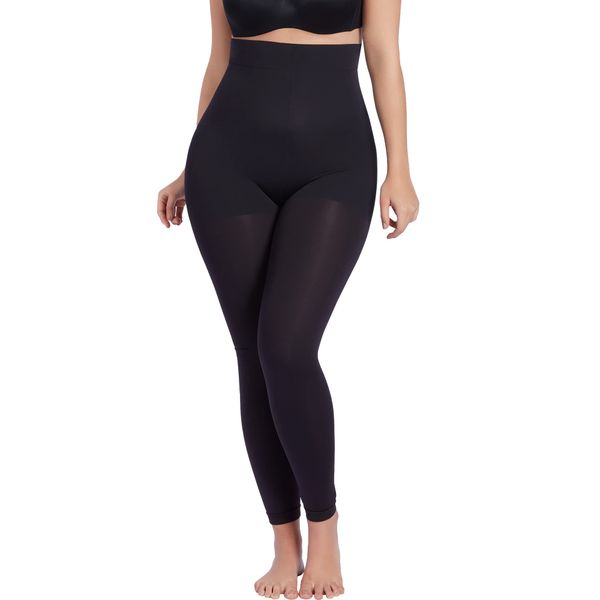 CURVEEZ Thigh Slimmers Shapewear for Women: Tummy Control Body Shaper, Butt Lift, Compression Sheer Leggings Footless Tights Black