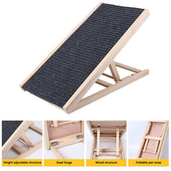 Adjustable Dog Ramp Folding Portable Wooden Pet Ramp for Dogs Cats Bed Couch US