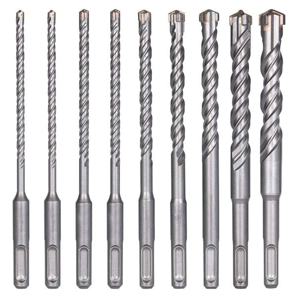 flintronic SDS-Plus Drill Bit Set, 9PCS (5mm~16mm) Cross Drill Bits, Rotary Hammer Drill for Drill Holes in Concrete, Ceramic Tile, Stone, Metal, Plastic & Multi-Layer Materials