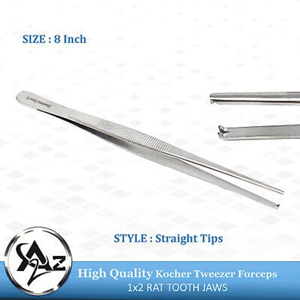 Dissecting Tweezer Thumb Tissue Forceps 1x2 Teeth Rat Tooth Surgical Tools CE 8"