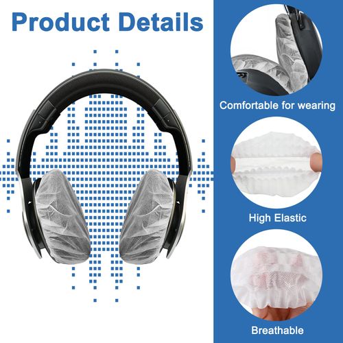 Tvoip 100Pcs White Non-Woven Sanitary Headphone Ear Cover, Disposable Super Stretch Covers Washable, for Most On Ear Headphones Earpads (11 cm/ 4.33 Inch)