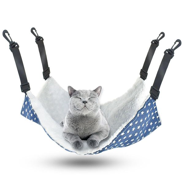 Pet Hammock for Cage Reversible Cat Hanging Hammock Soft Hanging Bed for Ferret Kitten Puppy Cats Small Dogs Rabbits Small Animals Double-Sided Pet Cage Hammock with Adjustable Straps & Plastics Hooks