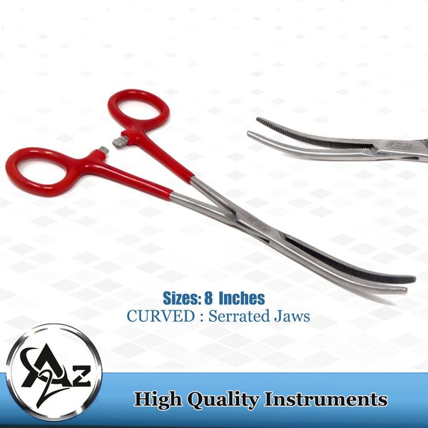 8" VINYL Grip Clamp Forceps Curved Surgical Hemostatic Veterinary Pliers Lab CE