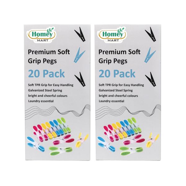 40 x Soft Rubber Grip Pegs Strong Clothes Line Dry Clips - Assorted Colours