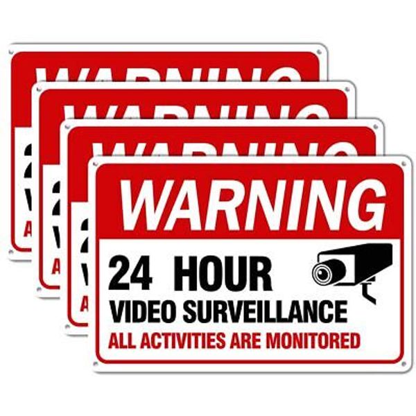 Video Surveillance Sign, 4-Pack 12"x 8" Security Camera Sign, Reflective