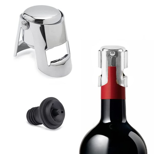 2pcs Wine Stopper Wine Stopper Antioxidant Wine Bottle Stopper Vacuum Storage Wine Cap Air Release Wine Lid Retain Freshness Stainless Steel Recycled Leak Proof Vacuum Pump