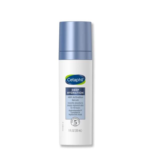 CETAPHIL Deep Hydration Fragrance Free 48 Hour Activation Serum, 1 fl oz, 48Hr Dry Skin Face Moisturizer for Sensitive Skin, With Hyaluronic Acid, Vitamin E & B5, Dermatologist Recommended