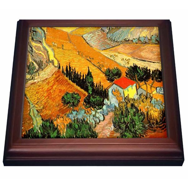 3dRose Van Gogh Landscape Trivet with Ceramic Tile, 8 by 8", Brown
