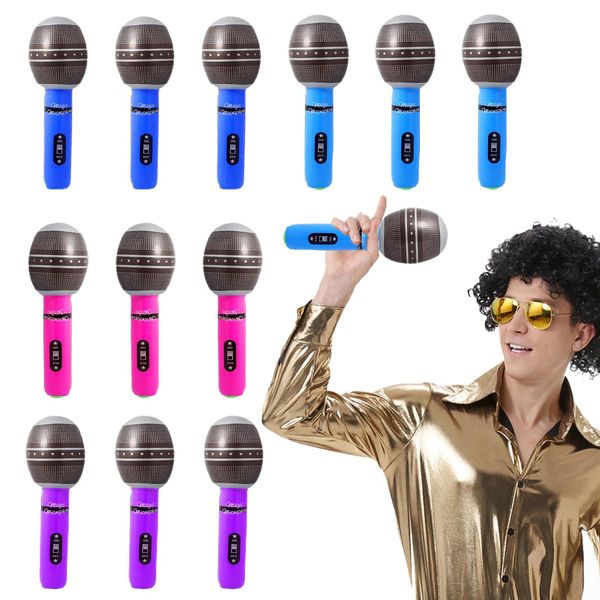 TSHAOUN 12 Pcs Inflatable Microphone Set,Inflatable Microphone Party Accessories,inflatable party props,Star Party Supplies Christmas Birthday Party Gifts Stage Performance 10 Inches (12 Pcs)