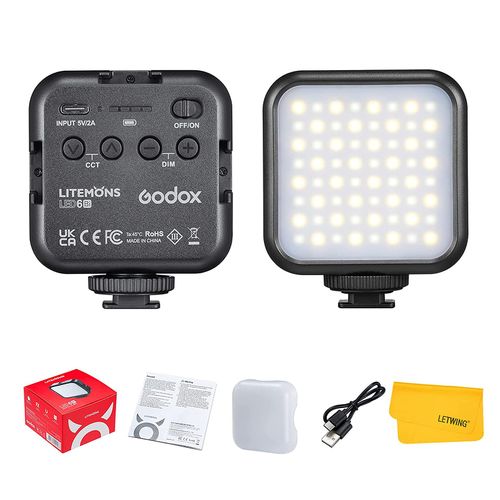 GODOX LED6Bi LED Video Light,Rechargeable Bi-Color Temperature LED Camera Light,Mini Fill-in Light 3200K-6500K Dimmable Support Magnetic Adsorption with 3 Cold Shoe Mounts for Vlog Live Streaming