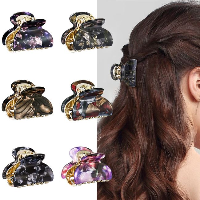 Haarklammer Klein Haarklauenclips Acryl Französische Haarspange Bunte Haarklammern Mini Haarklammer Glitzer 6 Stück Haarspangen Damen Dünnes Haar Claw Clip Rock-Muster Rutschfeste Haarklammern