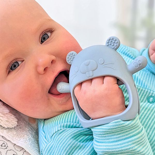 New Infatot® Silicone Chipmunk Teether Mitten Glove | Prevents Finger Sucking | Teething Toys for Baby | Baby Toy & Teething Gift | Baby Toys | Baby Teething Toy - CM Blue