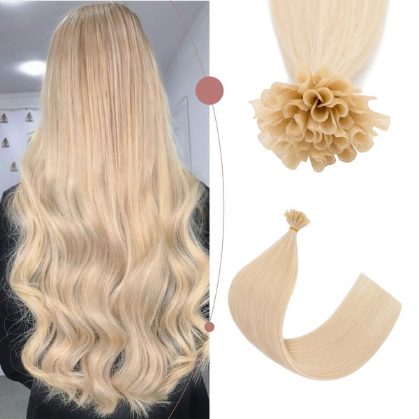 SEGOHAIR U Tip Hair Extensions Pre Bonded Hair Extensions Remy Human Hair Extensions 50 Strands 1g/Strands U-Tip Keratine Nail Fusion Hair Extensions 20 inch Platinum Blonde