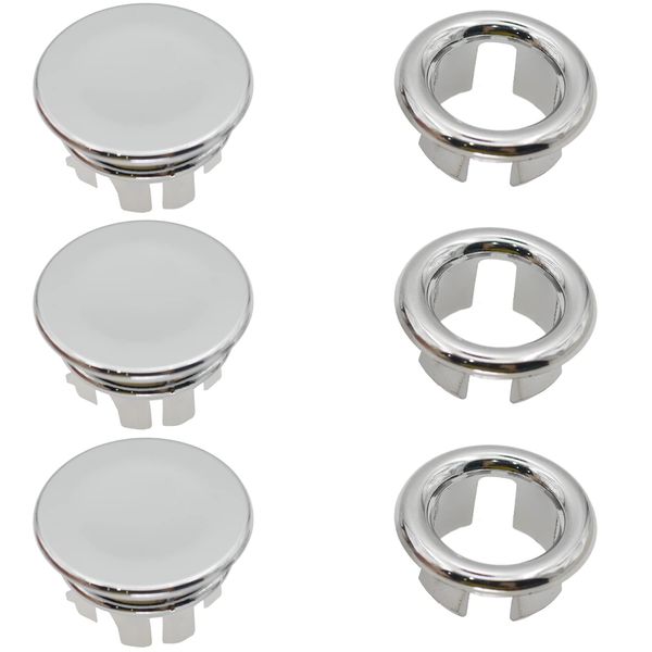 LRMYS Wash Basin Overflow Ring Set, Chrome Plating Round Overflow Hole Cover for Bathroom Kitchen Sink Toilet Washing Basin, 6 Pack 3 Rings & 3 Covers