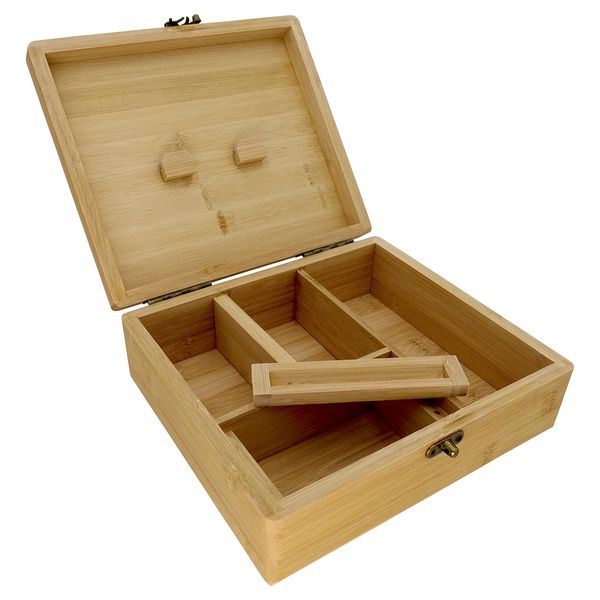 Headchef HCB4 Deluxe Bamboo Wooden Rolling Storage Box, Brown