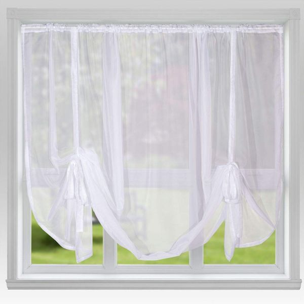 John Aird Voile Tie Blind Curtain Panels 59" Wide x 48" Drop (White)