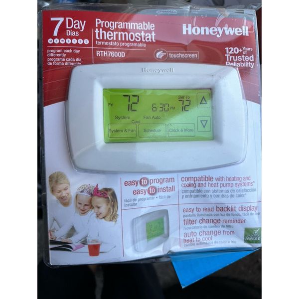 Honeywell Home RTH7600D 7-Day Programmable Touchscreen Thermostat Small White