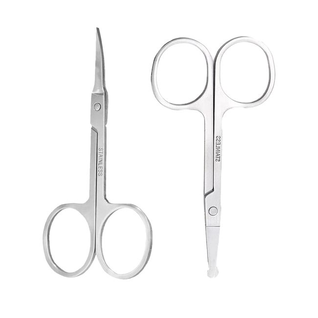 Small Ear Nose Hair Scissors, Stainless Steel Eyebrow Scissors for Women, DALOMGZL Premium Facial Hair Scissors - Sharp Nail Scissors for Toenails, Manicure, Pedicure, Cuticle, Beard(2PCS)