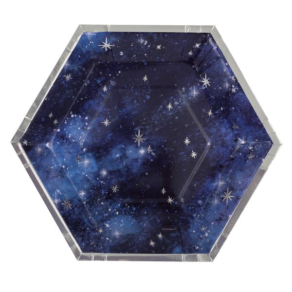 Unique Galaxy Hexagon Shaped 9.25" Dinner Plates, 8ct - Foil Stamping