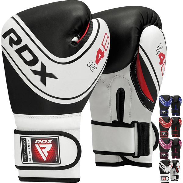 RDX Boxhandschuhe Kinder Muay Thai Boxsack Training Sparring Kickboxen Sandsack Junior Maya Hide Leder Boxing Gloves, Schwarz, 4 oz