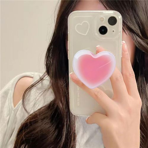 Xerial Cute Heart-Shaped Expanding Phone Grip - Gradient Pink Collapsible Phone Mount Holder Stand for Girls Women, Lovely Phone Charm and Accessories，Finger Snap Grip Holder for Kindle, iPhone