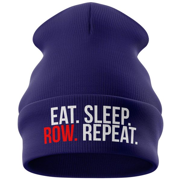 Rowing Gift - Eat Sleep Row Repeat Funny Beanie Hat - Rowing Hat - Novelty Gifts Boys Mens (Navy Blue)