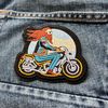 Embroidered Bearded Biker on Motorcycle Iron on Patch