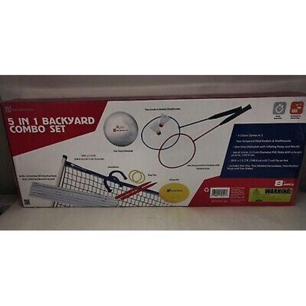 5 In 1 Backyard Combo Set Volleyball Badminton Ring Toss Horse Shoe Flying Disc