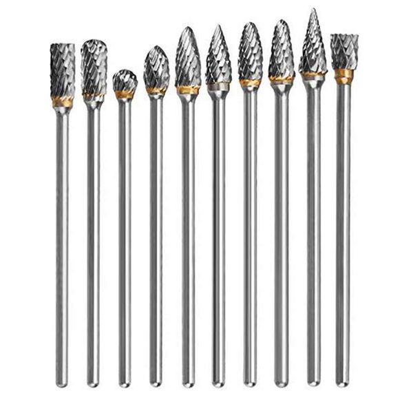 Wolfride 10 Piece Set, Router Bit, 3.9 inches (100 mm) Length, Carbide Bar, Carbide Blade Drill Bit, For Tungsten, Long, Rotary Cutter (0.1 inch (3 mm) Shank, Blade Width 0.2 inch (6 mm)