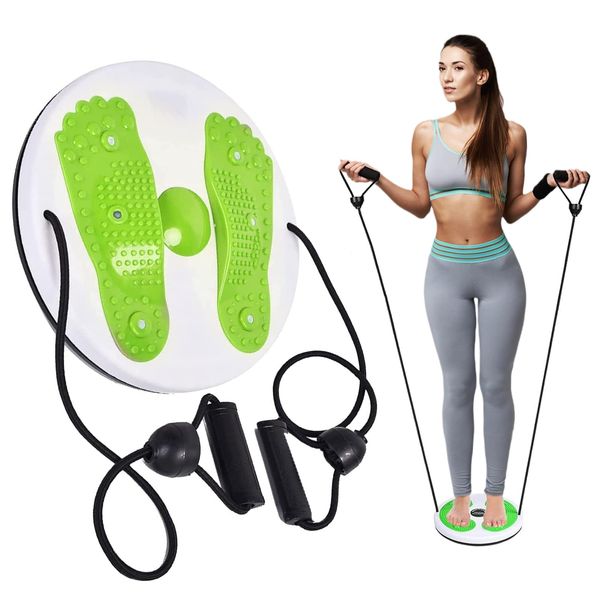 Golgner Twist Waist Disc Board mit Zugseil, Twisting Waist Disc Balance Board, Twist Waist Torsion Disc, Fußmassagebrett für Hüften und Taille Fitness und Bewegung, Home Fitnessgeräte, Grün