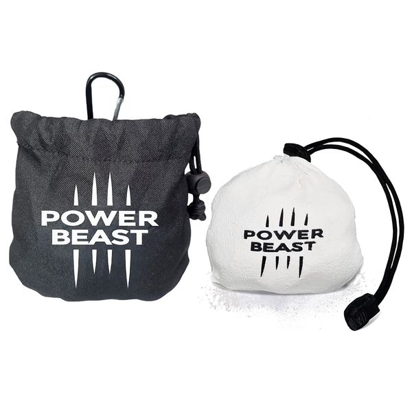 POWER BEAST Refillable Chalk Ball + Bag, Boulder Chalk, Sport Chalk, Gymnastics, Rock Climbing, Bouldering, Weightlifting, Climbing, Pole Dance, Bodybuilding, Tennis, Padel, Cross Training, Gym.