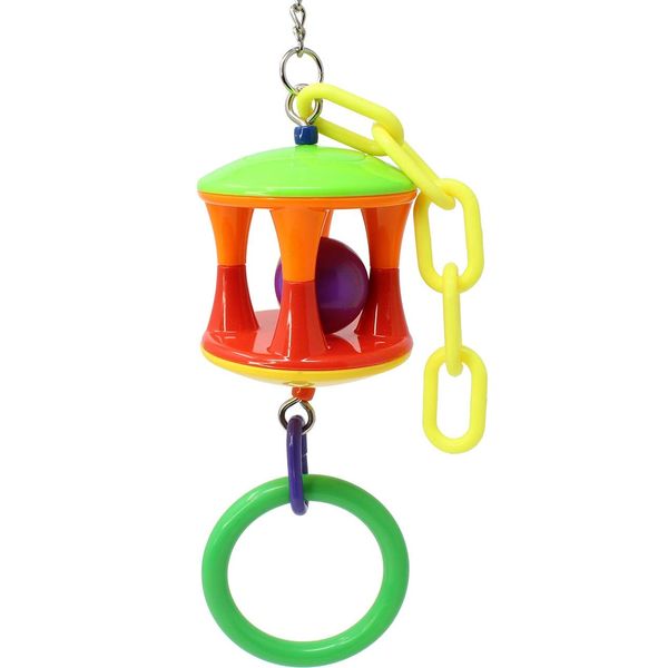 Bonka Bird Toys 3580 Ring Drum 10.75" x 3", Medium Parrot Puzzle Tug Pull Cage Toy, Ringneck, Quaker, African Grey, and Similar Sized Birds