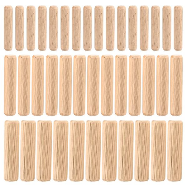 90 Pcs Wooden Dowels Assorted, M6 M8 M10 Wood Plugs Dowel Rods, Woodwork Pins Tapered and Ribbed for Grooved Fluted, Craft, DIY, Carpentry