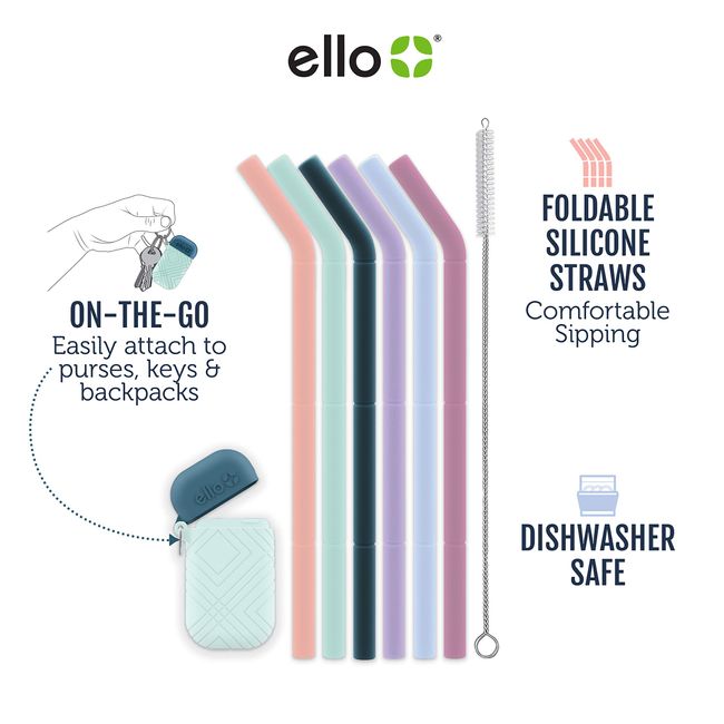 Ello Fold and Store Silicone Straw Set With Case 