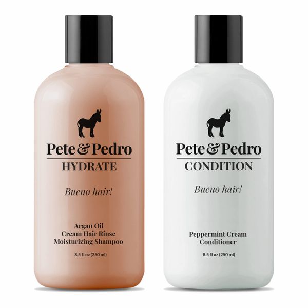 Pete & Pedro HYDRATE and CONDITION Hair Care Set | Argan Oil Moisturizing Shampoo and Hydrating Peppermint Conditioner For Men & Women | As Seen on Shark Tank, 8.5 oz. Each