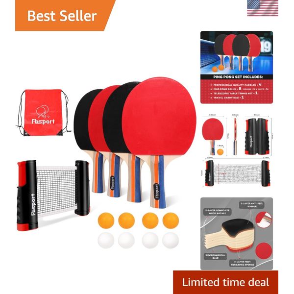 Eco-Friendly Wood Ping Pong Paddle Set with Retractable Net - Play Anywhere