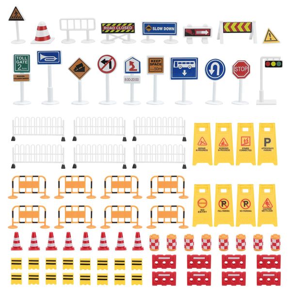 1Set Play Traffic Signs, Street Road Signs Playset for Car & Train Set for Kids, Kids Road Signs Toy Traffic Cones Mini Roadblocks Toyset Educational Toys